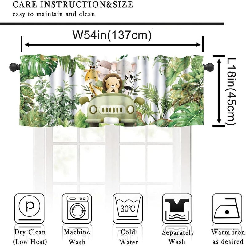 JanJCurt Jungle Safari Curtain Valance, Safari Animals Tropical Natural Green Plants Branches Leaves Floral Print Blackout Short Window Treatment for Kids Bedroom Living Room, 54x18inch - Image 5